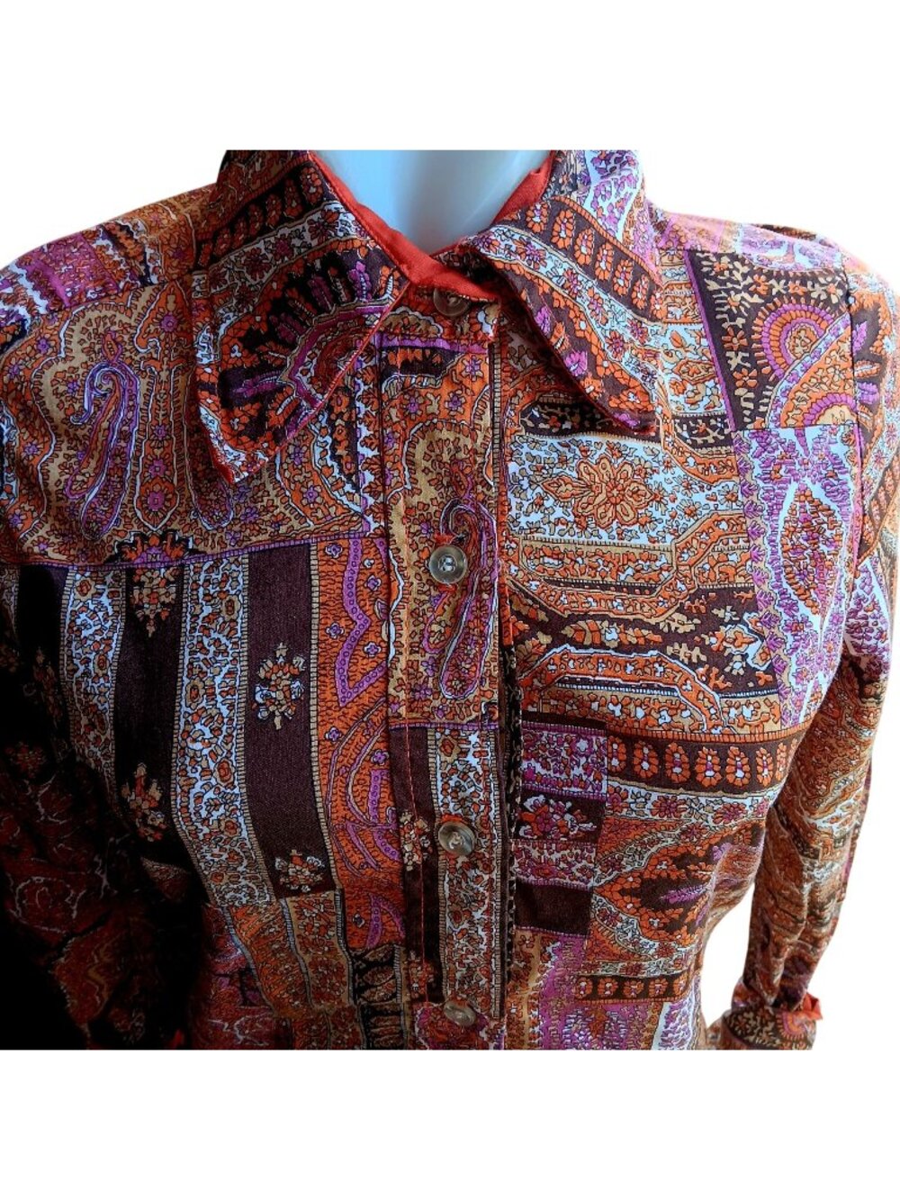 True Vintage 34 Small Top 1960's Paisley Patchwork Button-Up Shirt Ship N Shore